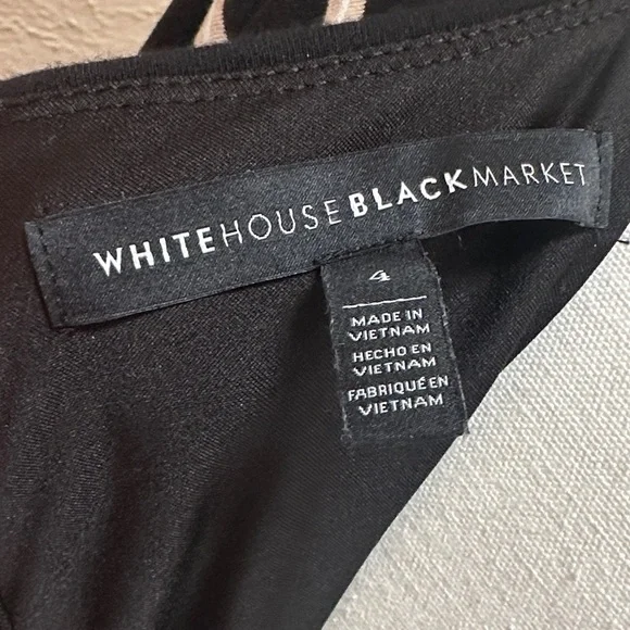 White House Black Market Black White Tan Striped Long Sleeve Dress Size 4 - Picture 2 of 11